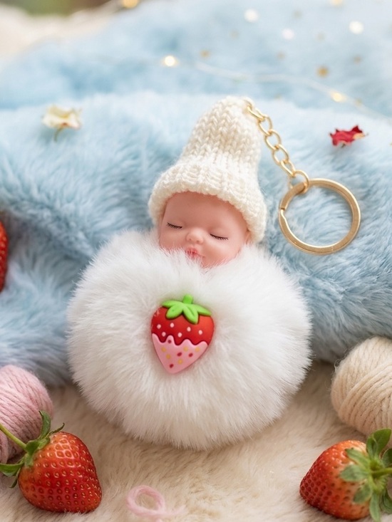 Accessories - Sweet Dreams Sleeping Baby Pom-Pom Bag Charm - White